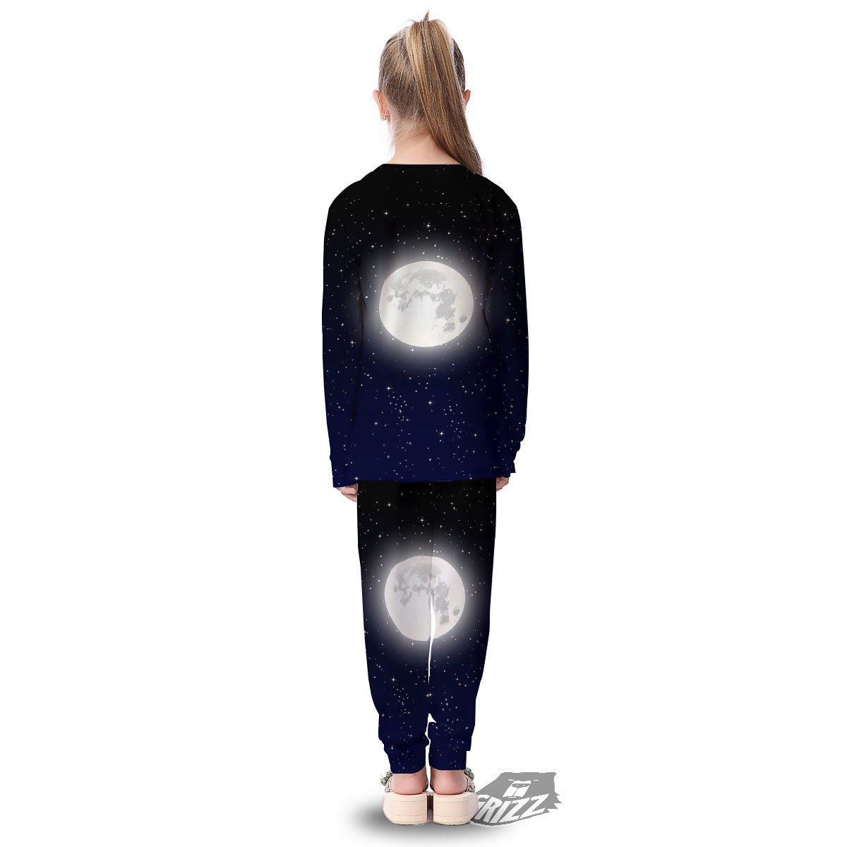 Full Moon And Night Stars Print Kid's Pajamas-grizzshop