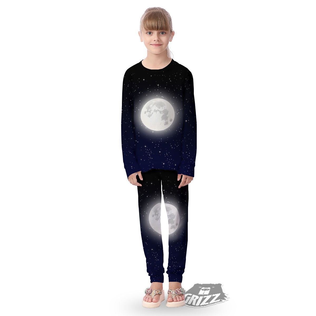 Full Moon And Night Stars Print Kid's Pajamas-grizzshop
