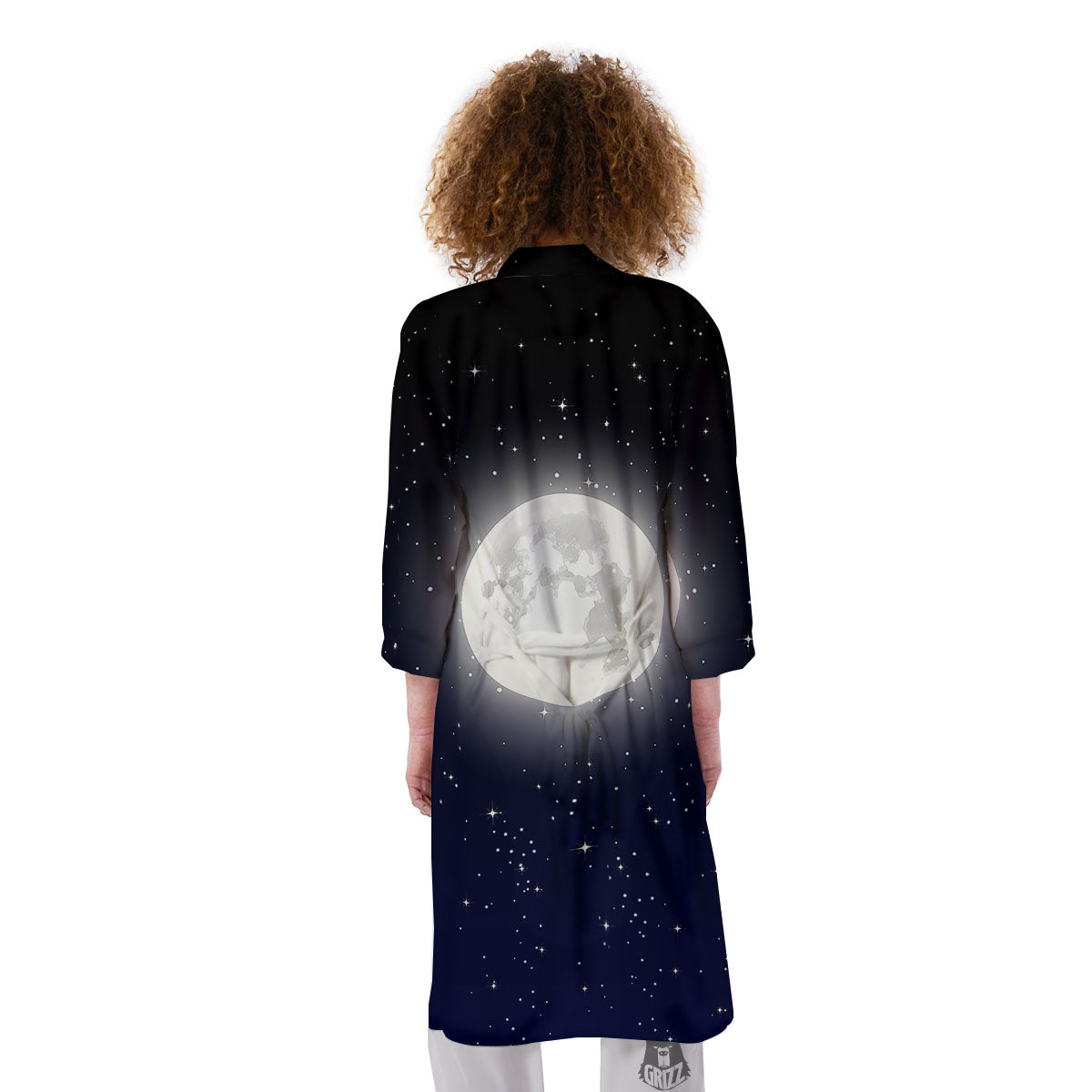 Full Moon And Night Stars Print Kimono-grizzshop