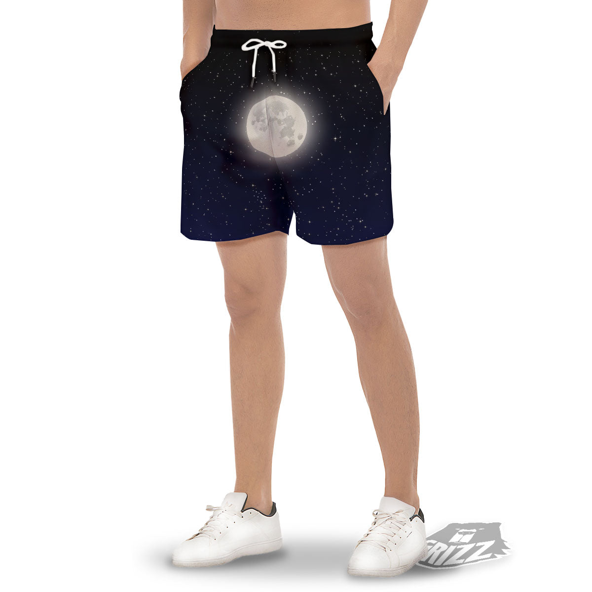 Full Moon And Night Stars Print Men's Gym Shorts-grizzshop