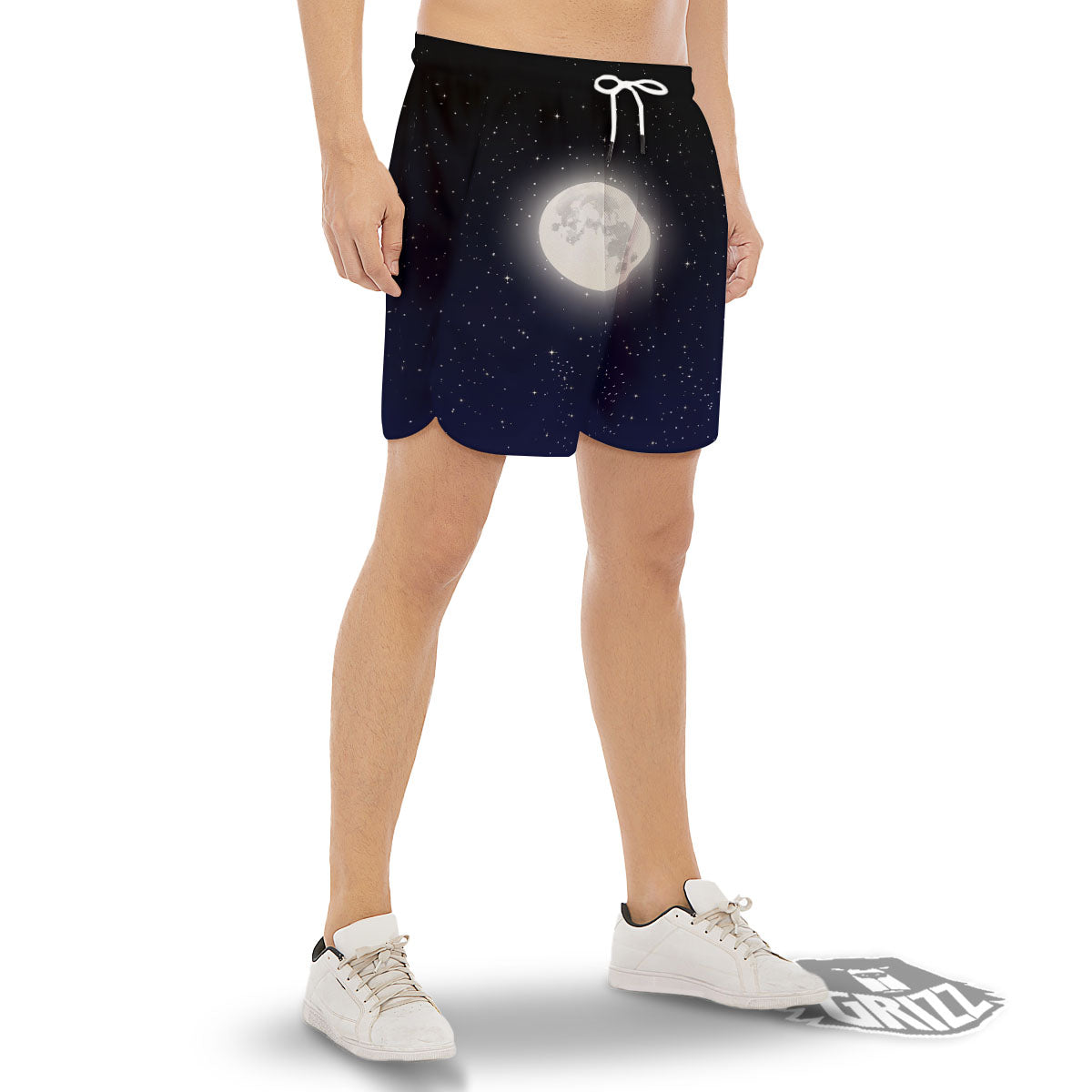 Full Moon And Night Stars Print Men's Gym Shorts-grizzshop