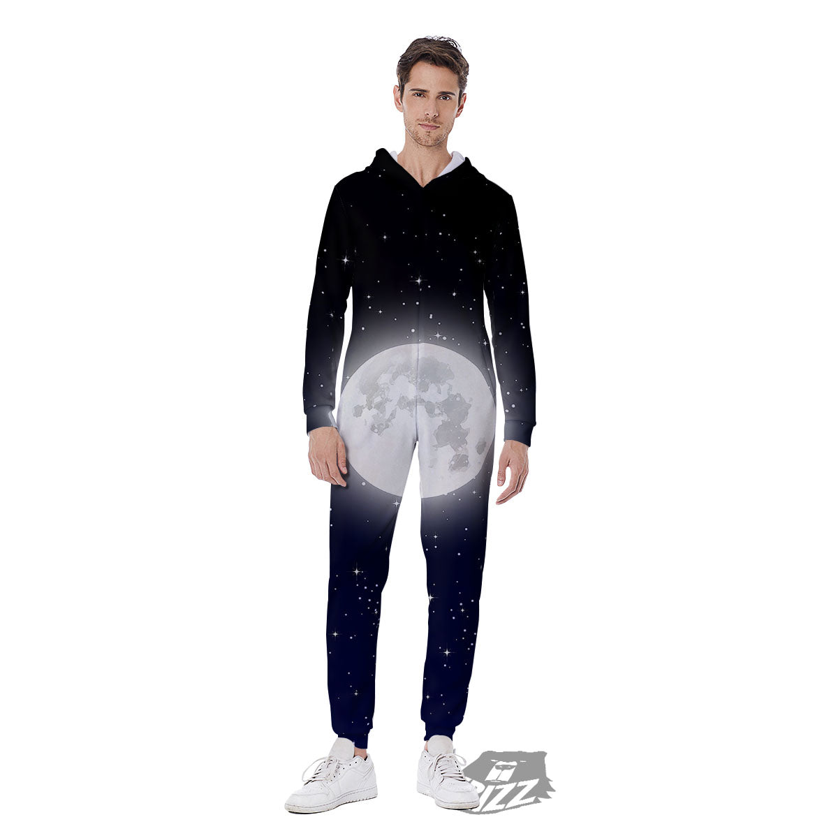 Full Moon And Night Stars Print Men's Jumpsuit-grizzshop
