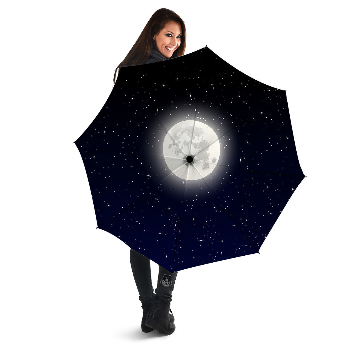 Full Moon And Night Stars Print Umbrella-grizzshop