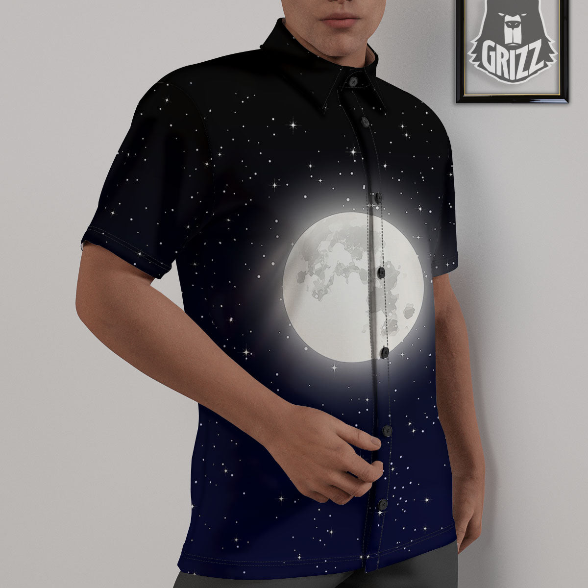 Full Moon And Night Stars Print Untucked Shirts-grizzshop