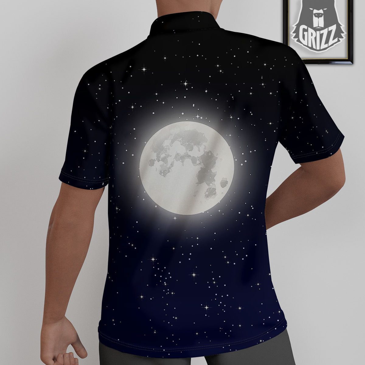 Full Moon And Night Stars Print Untucked Shirts-grizzshop