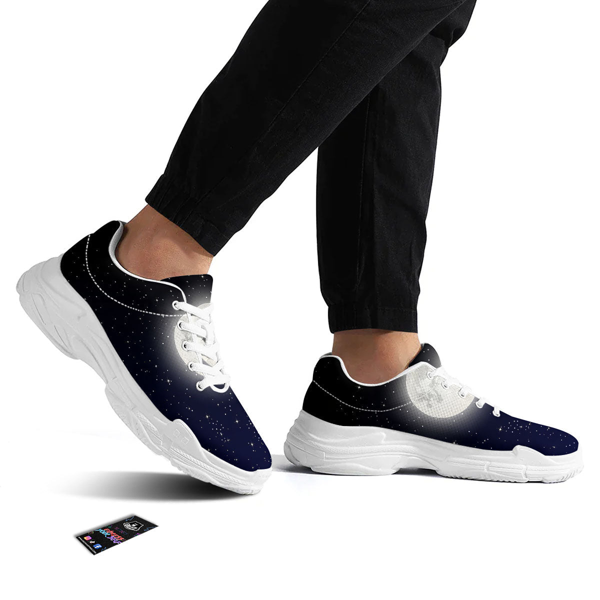 Full Moon And Night Stars Print White Chunky Shoes-grizzshop