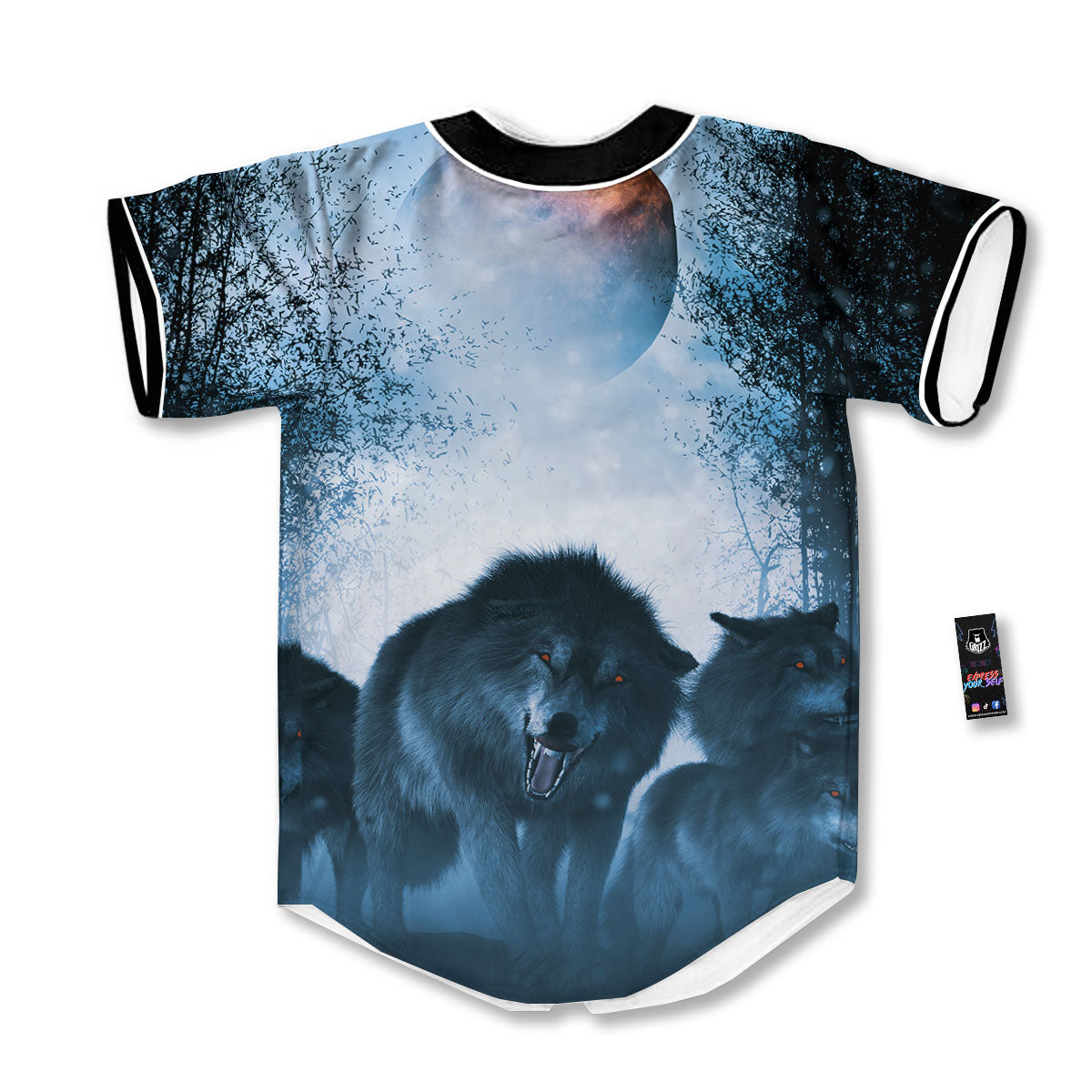 Full Moon And Wolf In The Forest Print Baseball Jersey-grizzshop