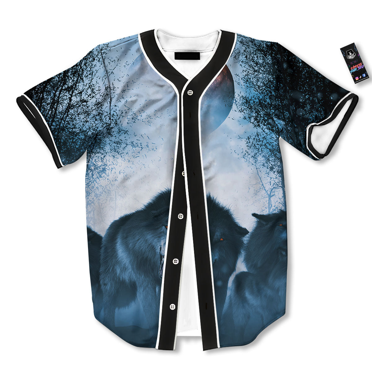 Full Moon And Wolf In The Forest Print Baseball Jersey-grizzshop