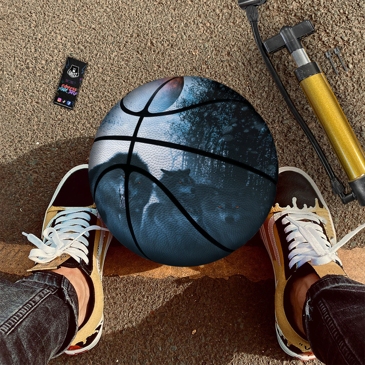 Full Moon And Wolf In The Forest Print Basketball-grizzshop
