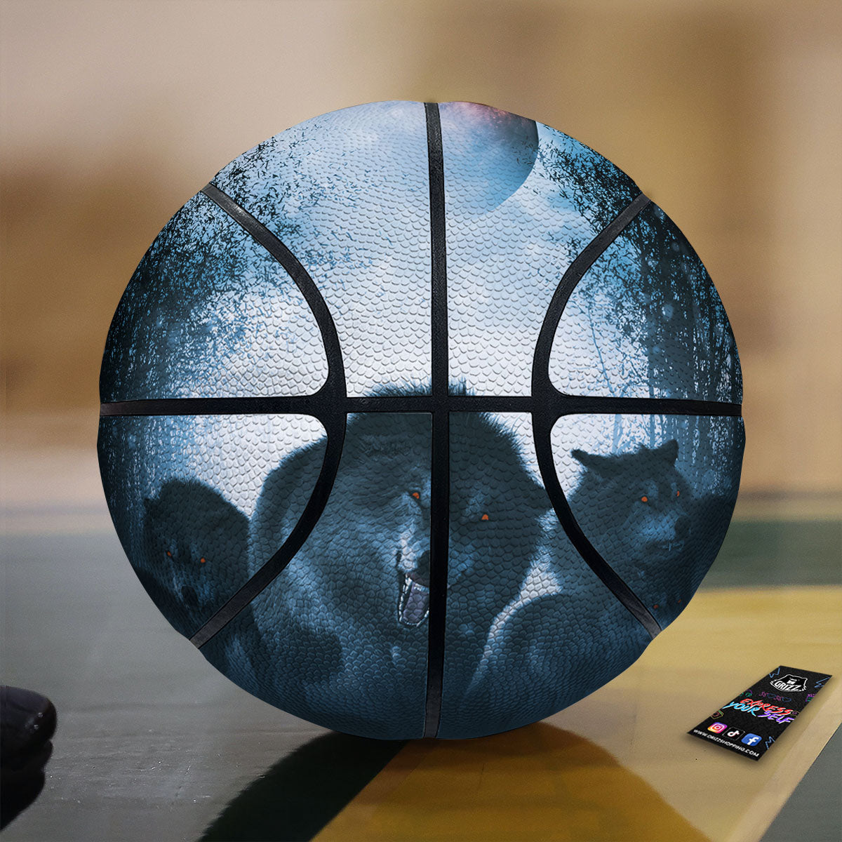 Full Moon And Wolf In The Forest Print Basketball-grizzshop