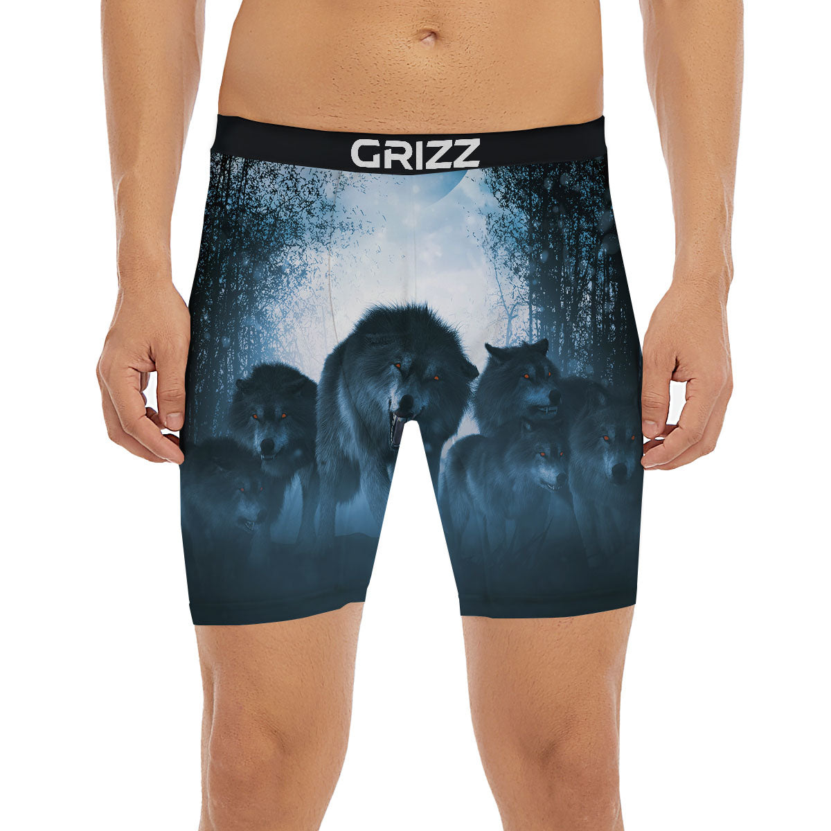 Full Moon And Wolf In The Forest Print Boxer Briefs-grizzshop