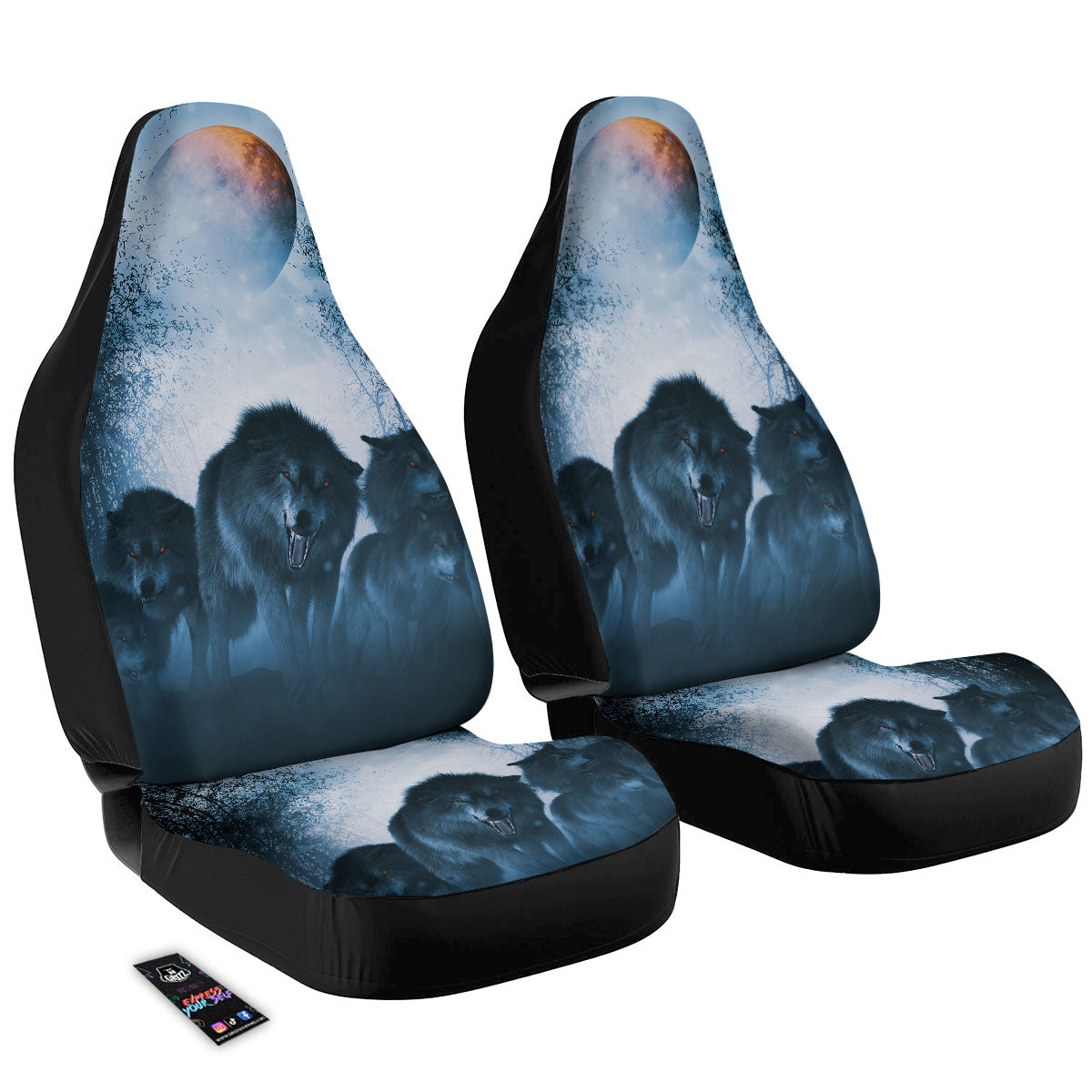 Full Moon And Wolf In The Forest Print Car Seat Covers-grizzshop