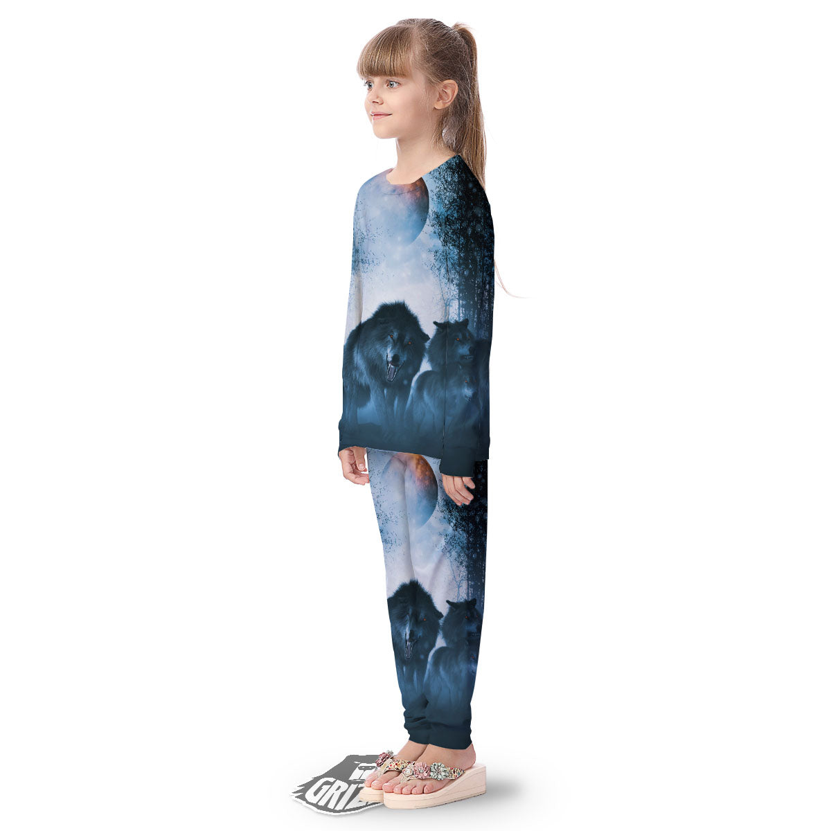 Full Moon And Wolf In The Forest Print Kid's Pajamas-grizzshop
