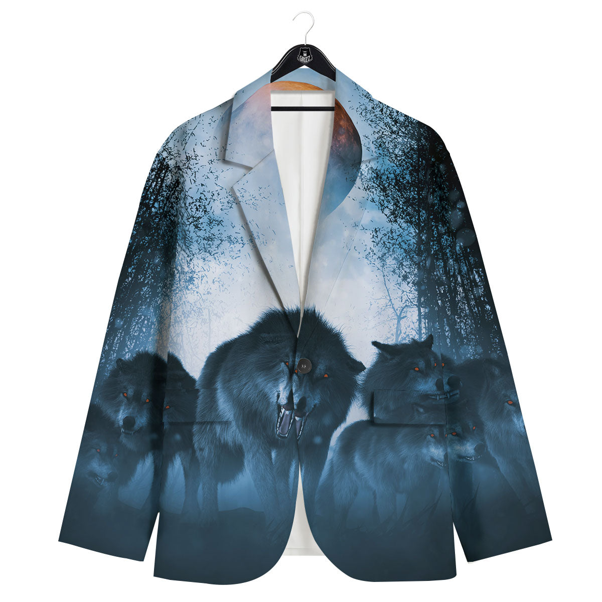 Full Moon And Wolf In The Forest Print Men's Sport Coat-grizzshop