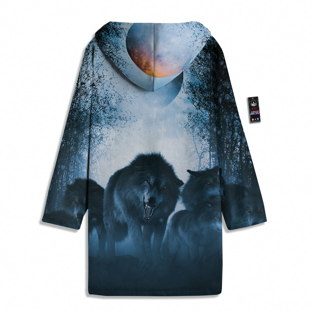 Full Moon And Wolf In The Forest Print Men's Windbreaker Jacket-grizzshop