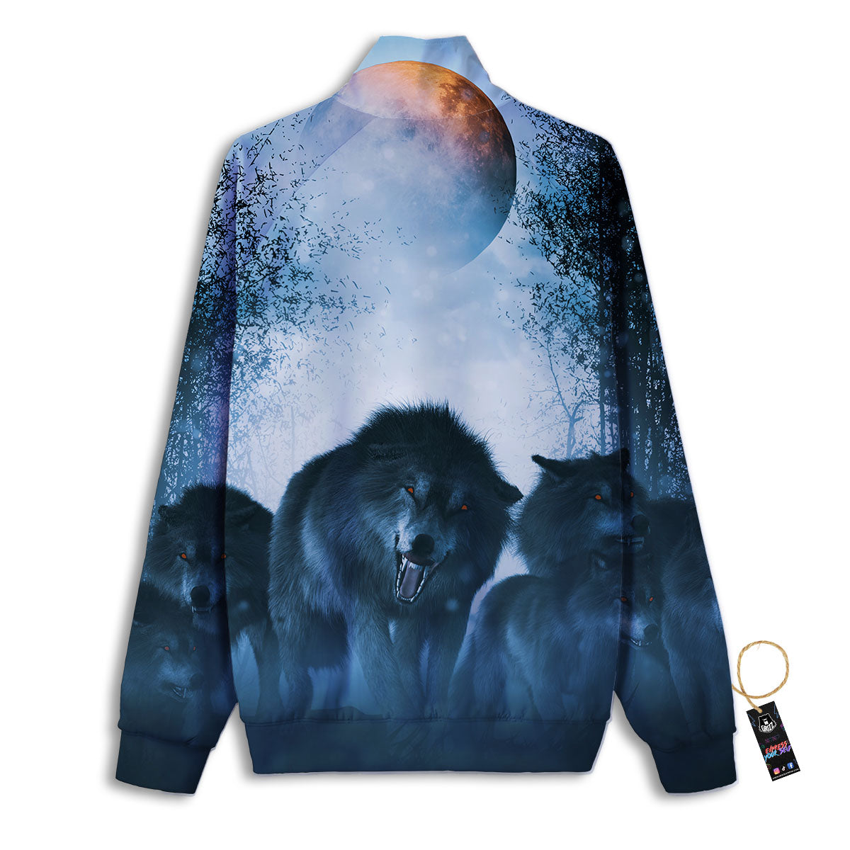 Full Moon And Wolf In The Forest Print Track Jacket-grizzshop