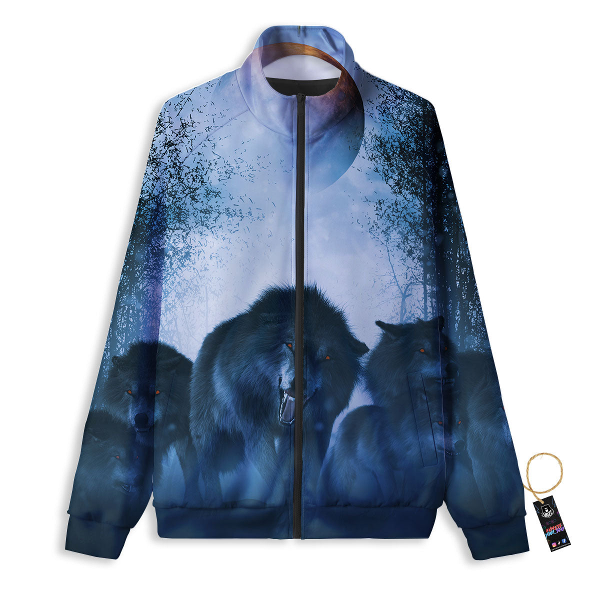 Full Moon And Wolf In The Forest Print Track Jacket-grizzshop