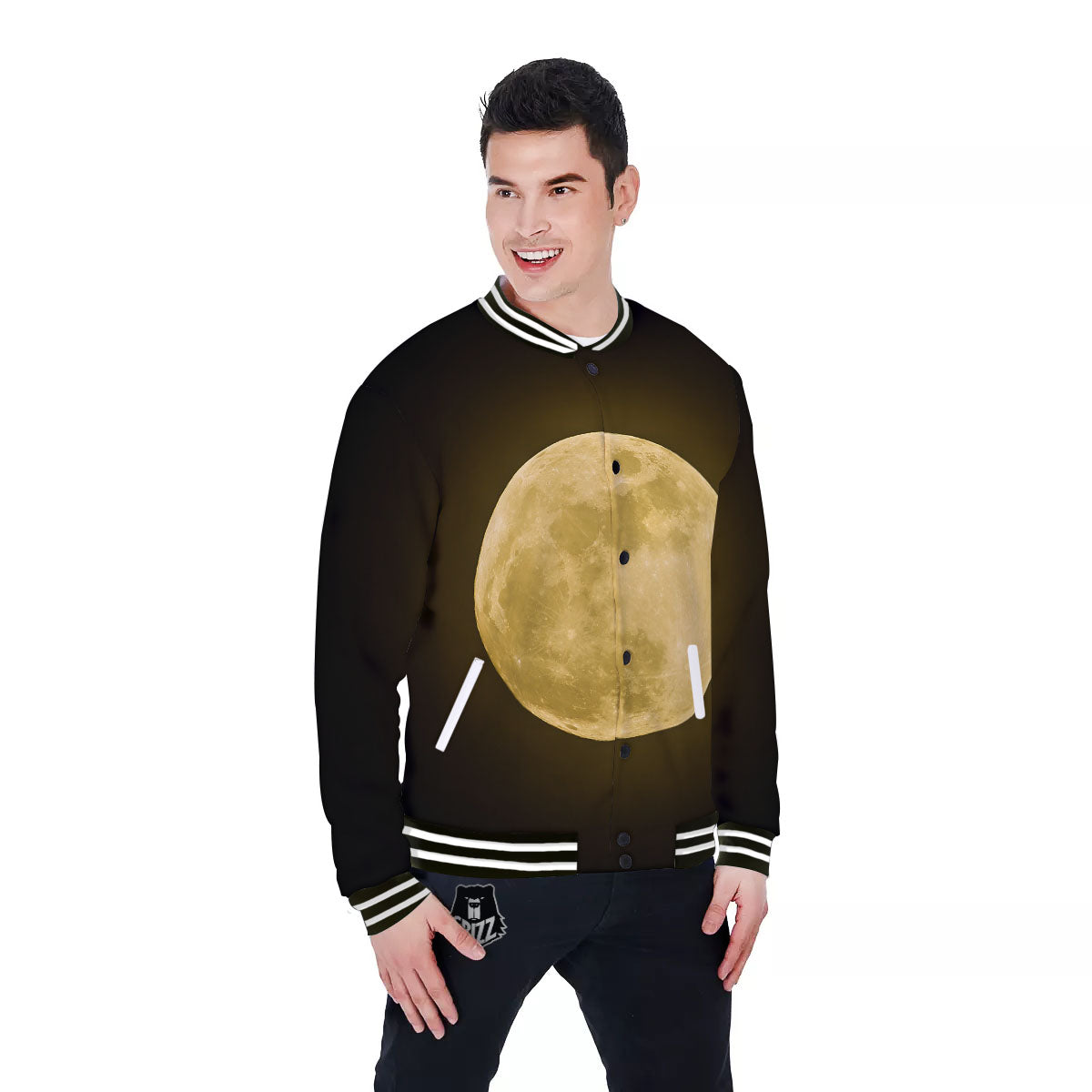 Full Moon Night Sky Print Baseball Jacket-grizzshop