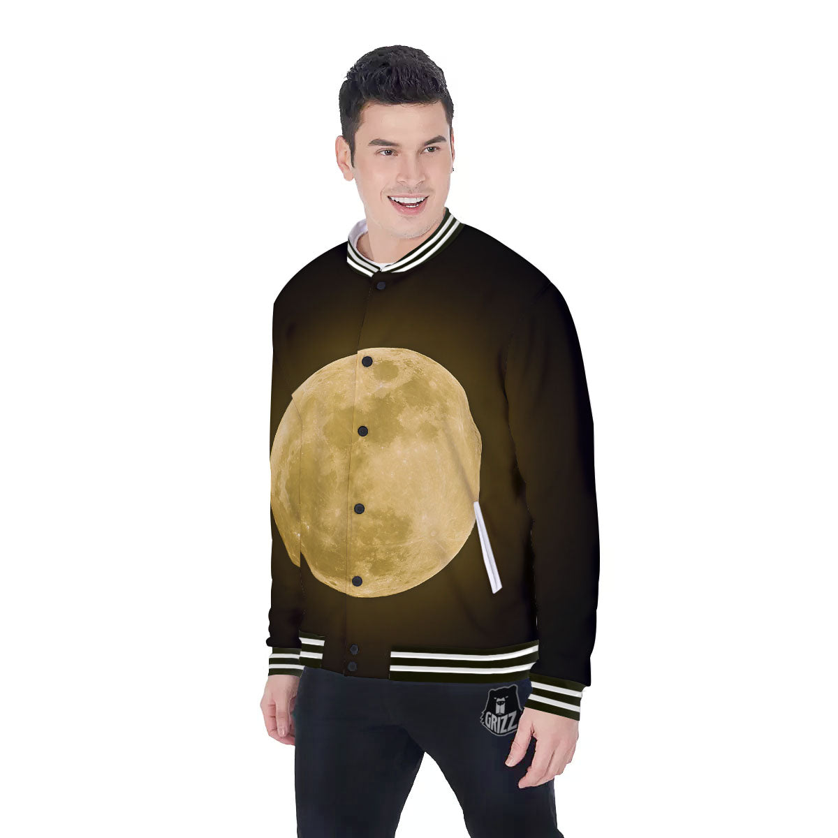 Full Moon Night Sky Print Baseball Jacket-grizzshop