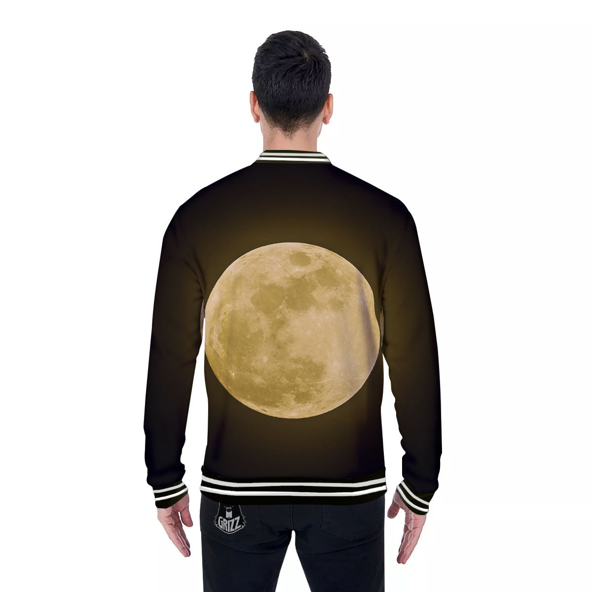 Full Moon Night Sky Print Baseball Jacket-grizzshop