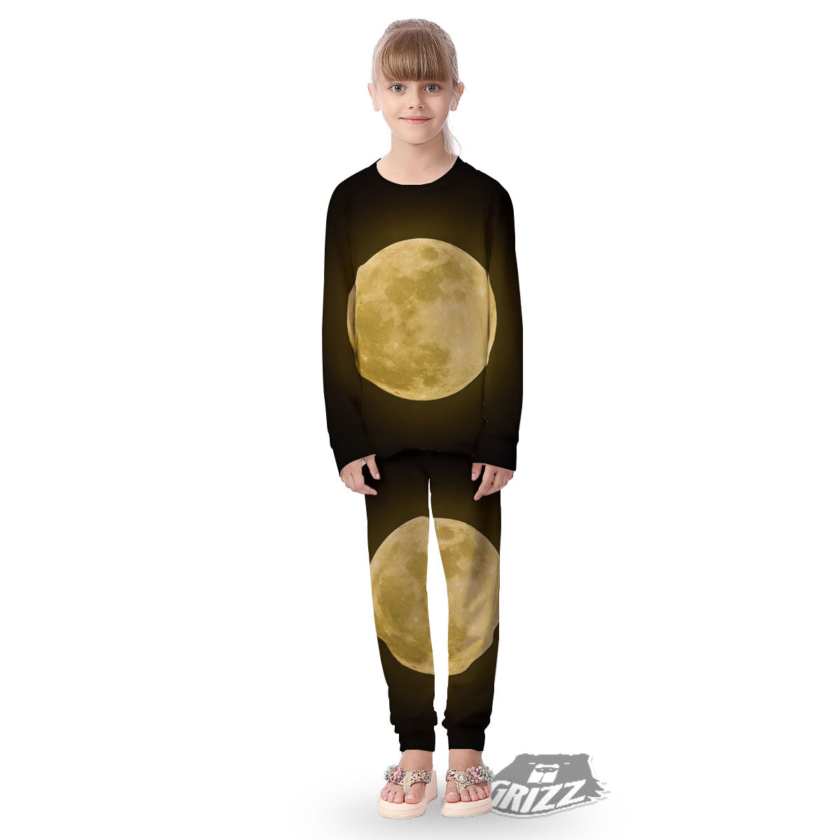Full Moon Night Sky Print Kid's Pajamas-grizzshop