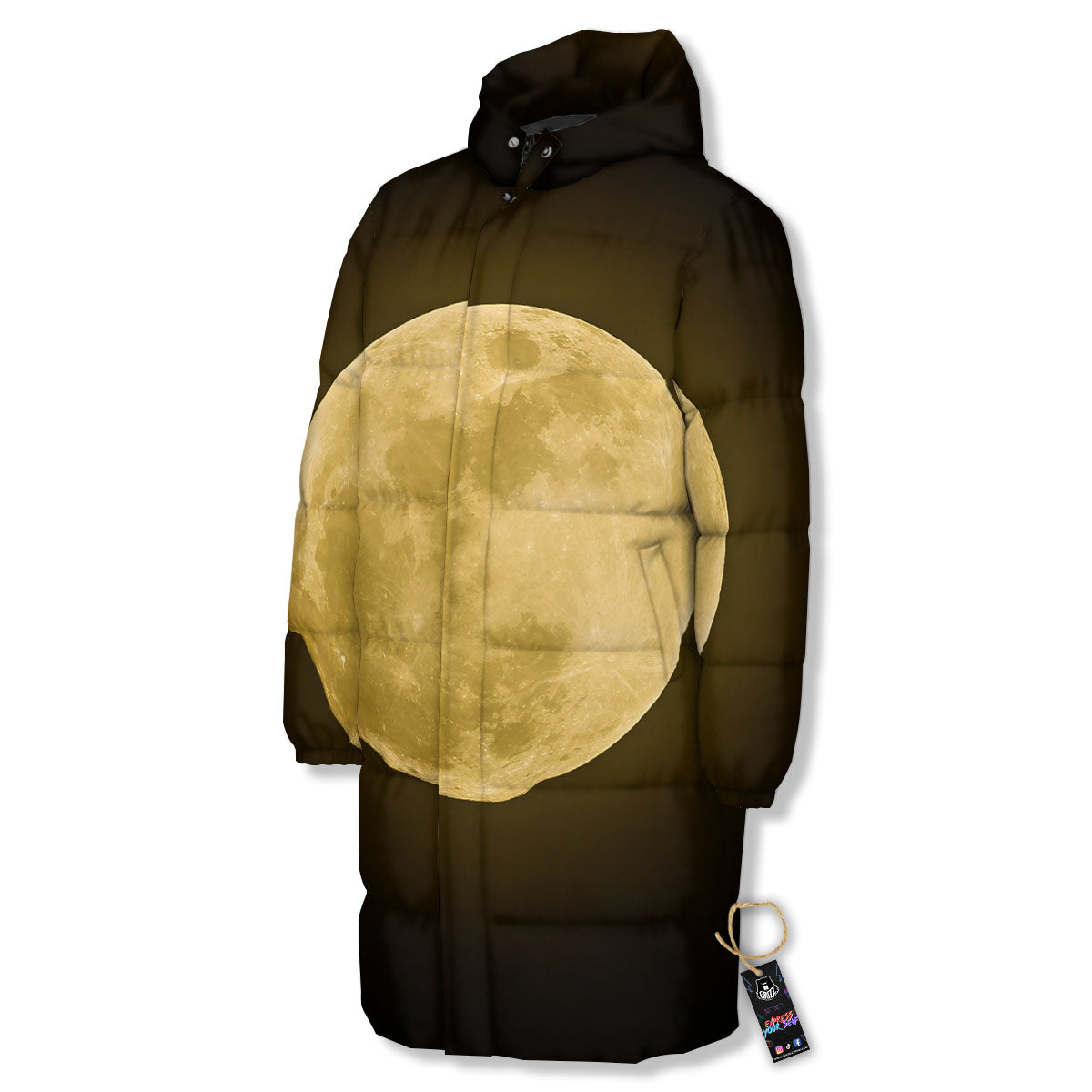 Full Moon Night Sky Print Long Down Jacket-grizzshop