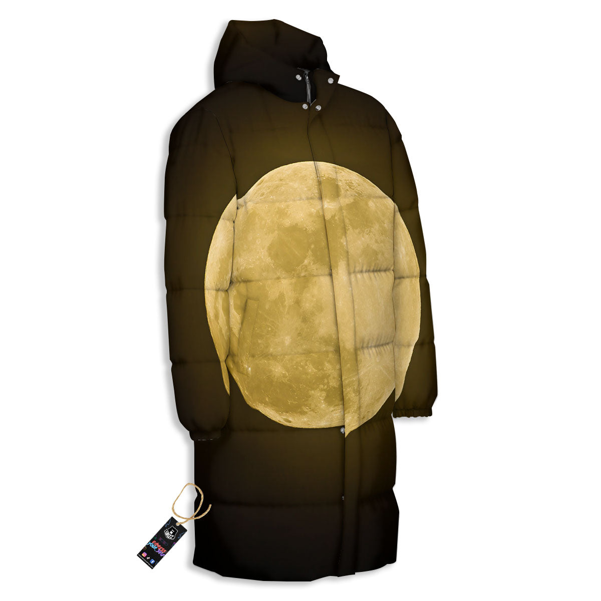 Full Moon Night Sky Print Long Down Jacket-grizzshop