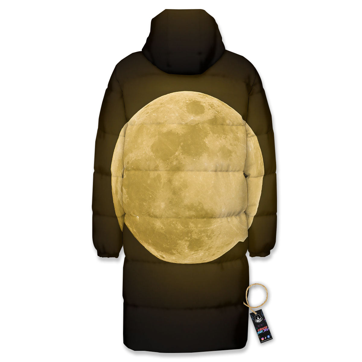 Full Moon Night Sky Print Long Down Jacket-grizzshop