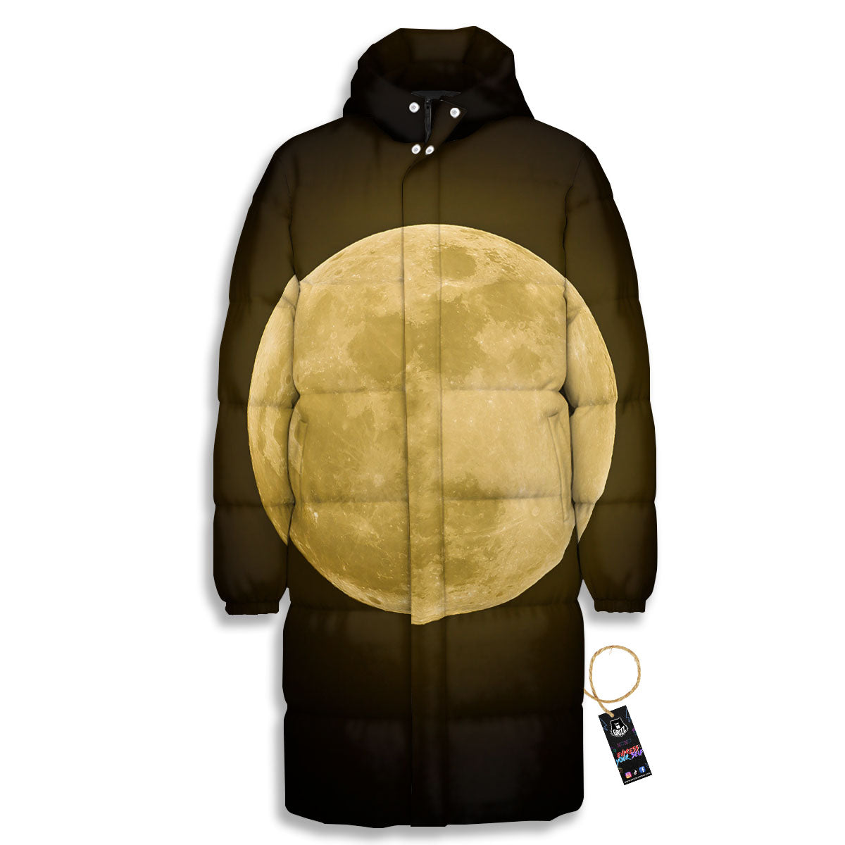Full Moon Night Sky Print Long Down Jacket-grizzshop