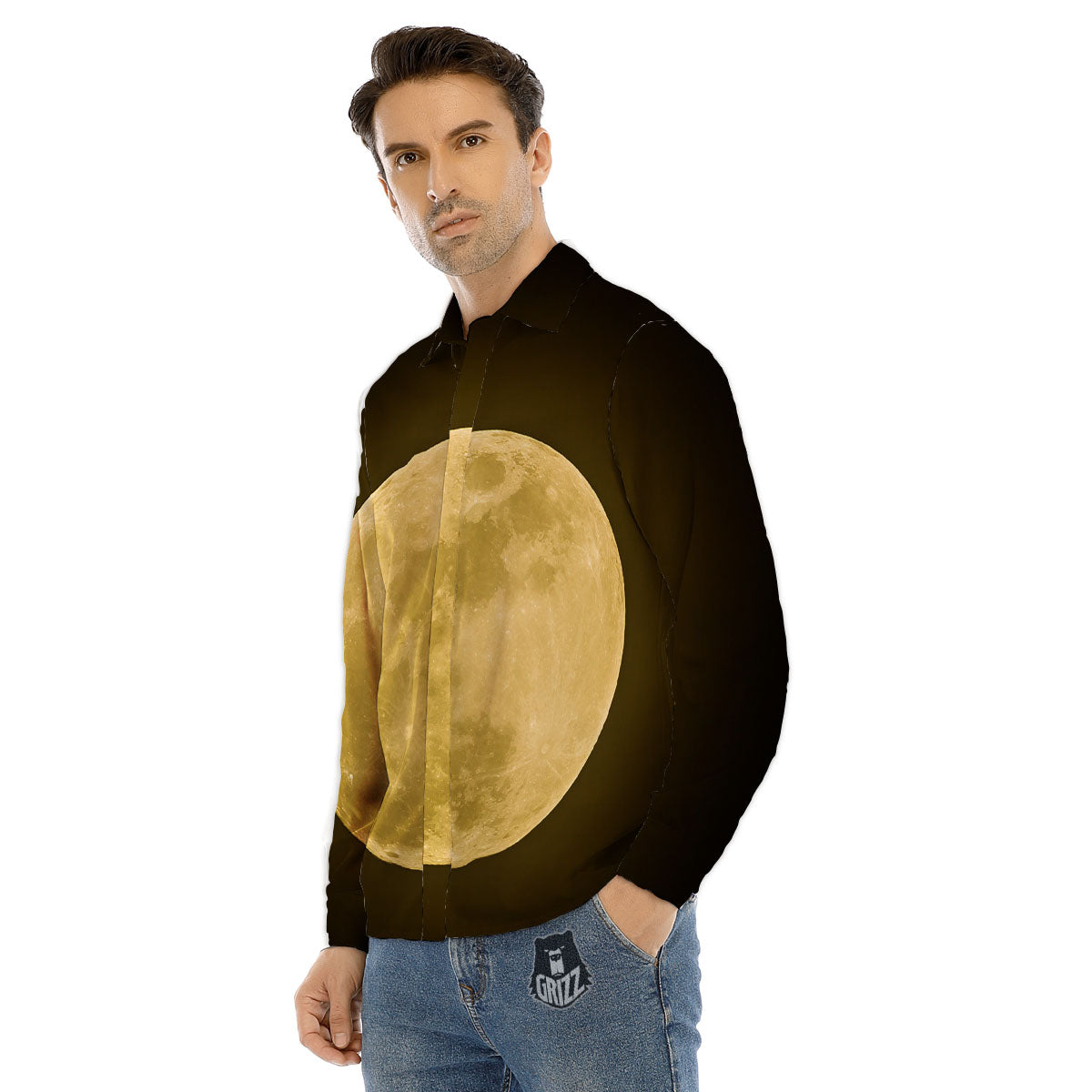 Full Moon Night Sky Print Men's Dress Shirts-grizzshop