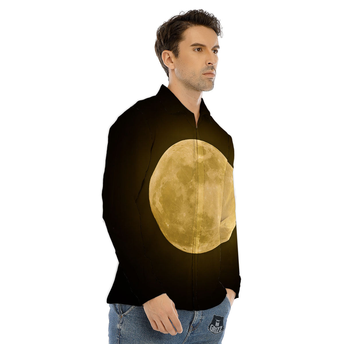 Full Moon Night Sky Print Men's Dress Shirts-grizzshop