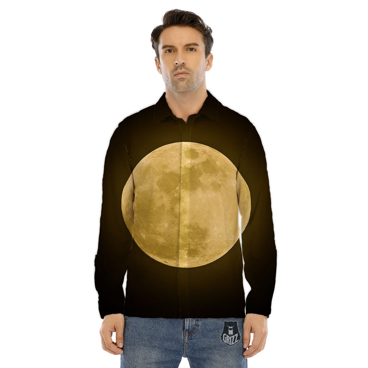 Full Moon Night Sky Print Men's Dress Shirts-grizzshop