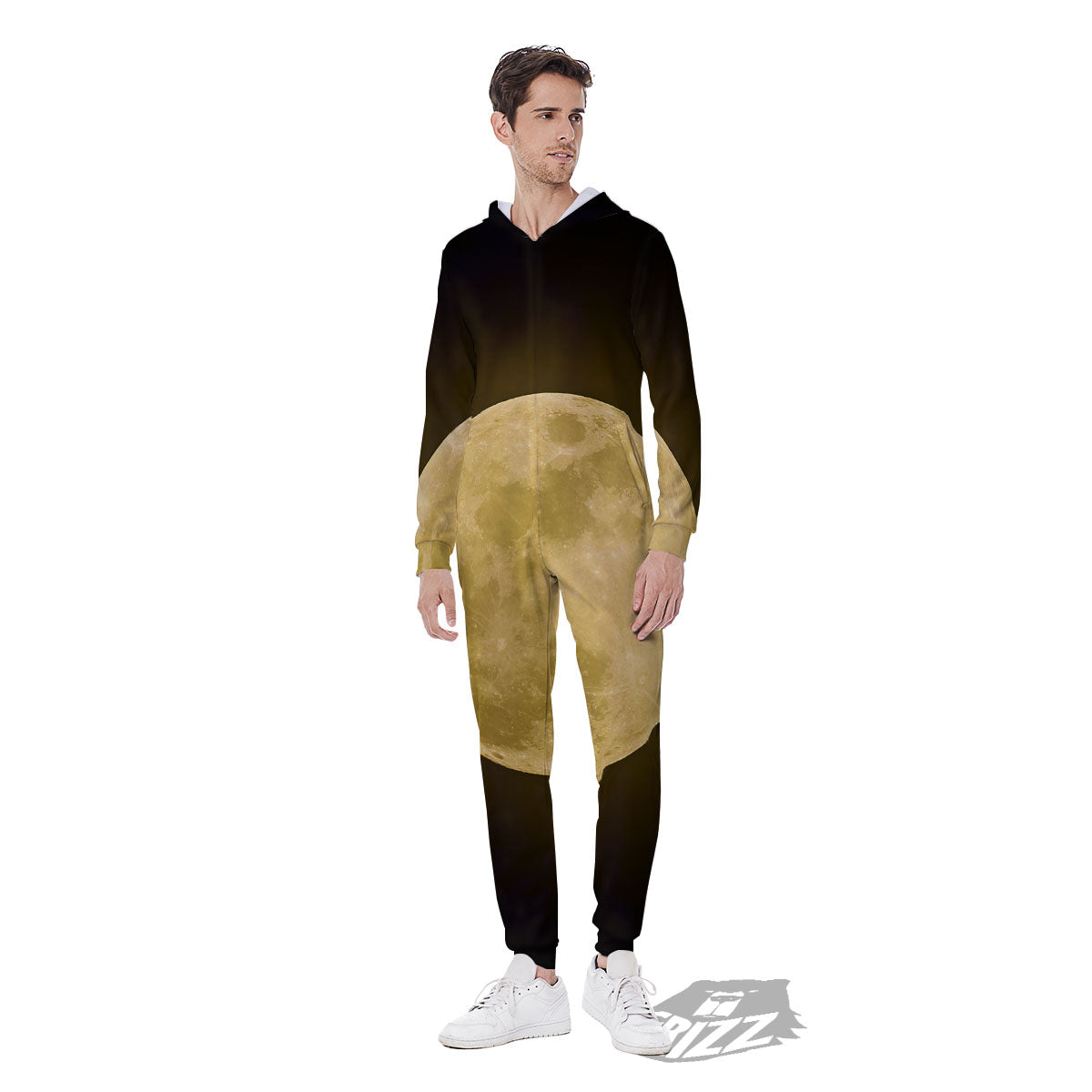 Full Moon Night Sky Print Men's Jumpsuit-grizzshop