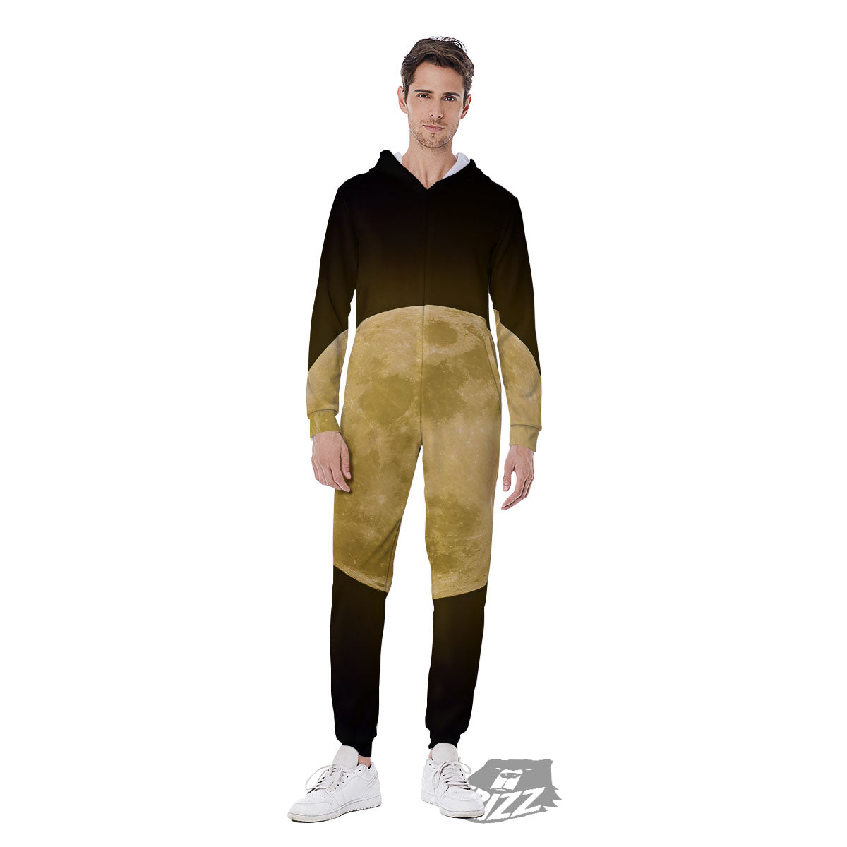Full Moon Night Sky Print Men's Jumpsuit-grizzshop