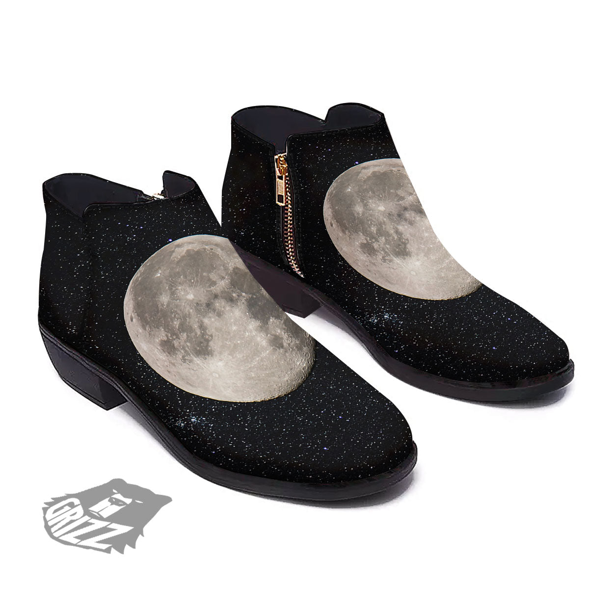 Full Moon Print Ankle Boots-grizzshop