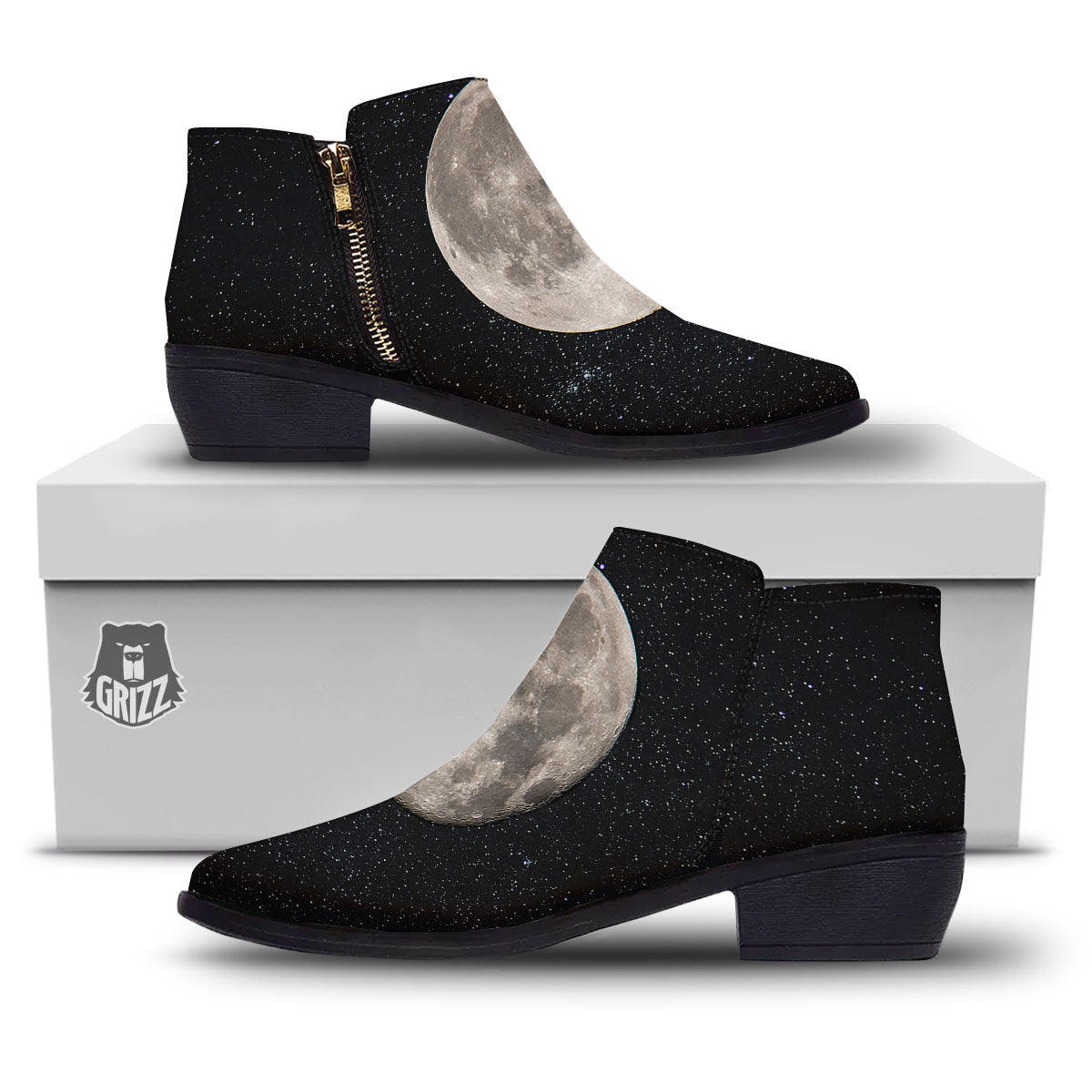Full Moon Print Ankle Boots-grizzshop