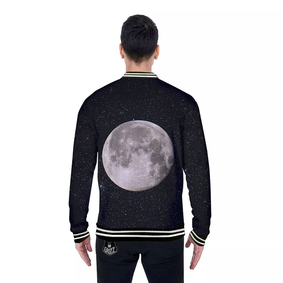 Full Moon Print Baseball Jacket-grizzshop