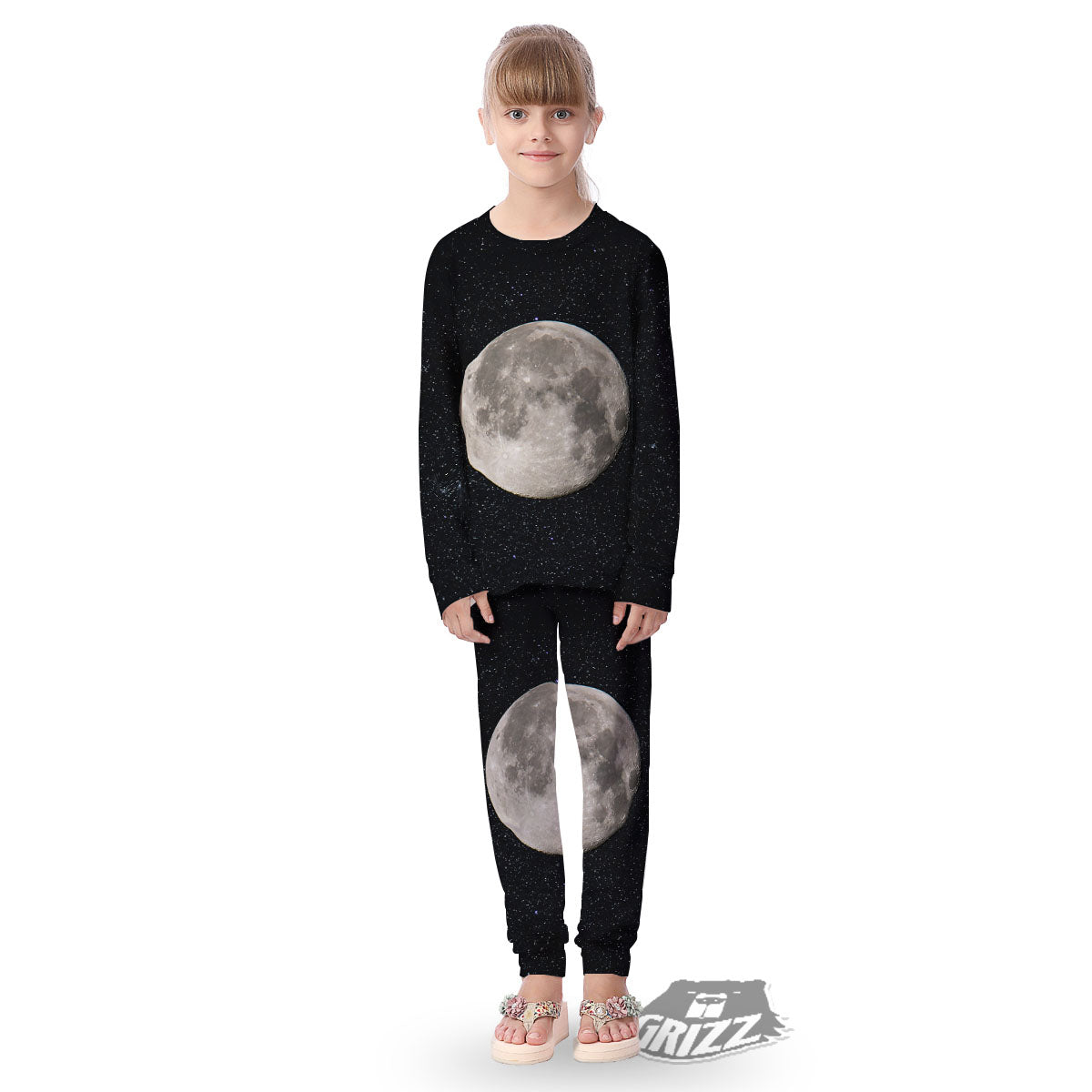 Full Moon Print Kid's Pajamas-grizzshop