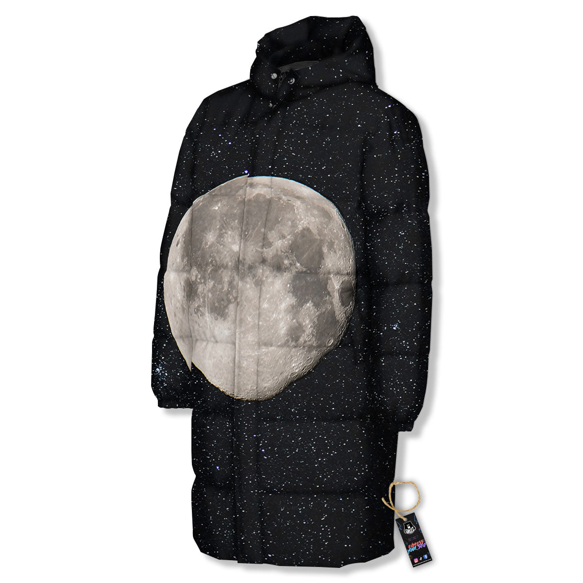 Full Moon Print Long Down Jacket-grizzshop