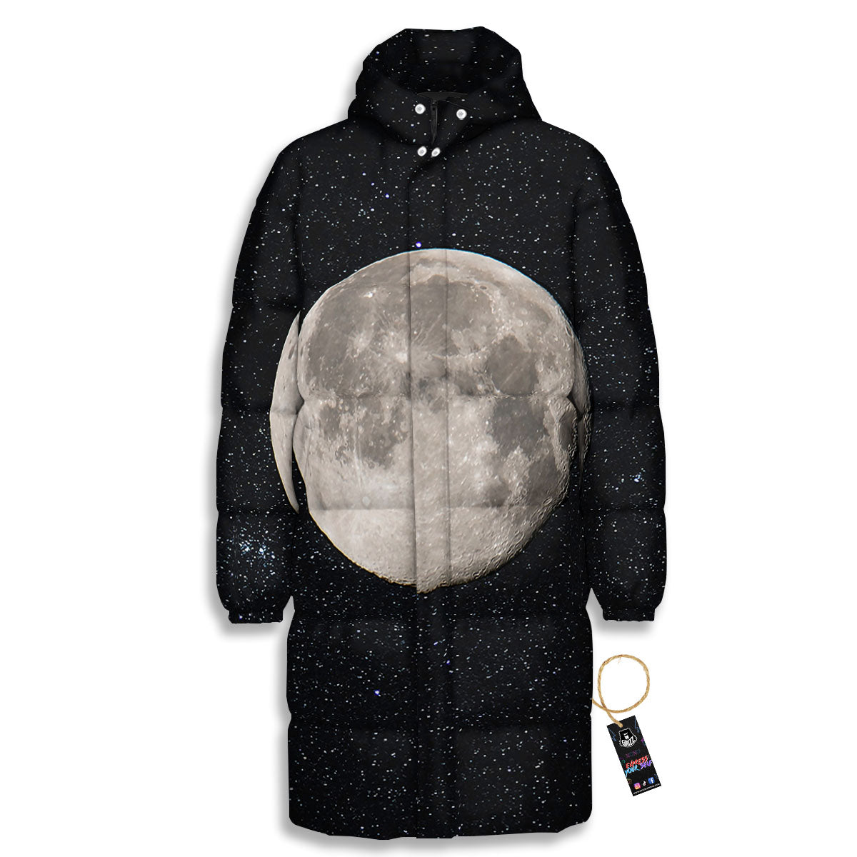 Full Moon Print Long Down Jacket-grizzshop