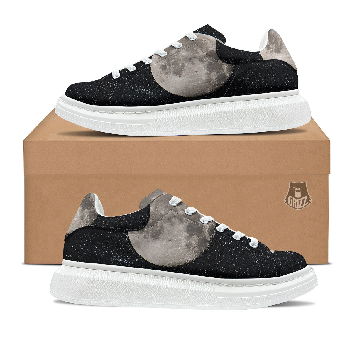 Full Moon Print Platform Shoes-grizzshop