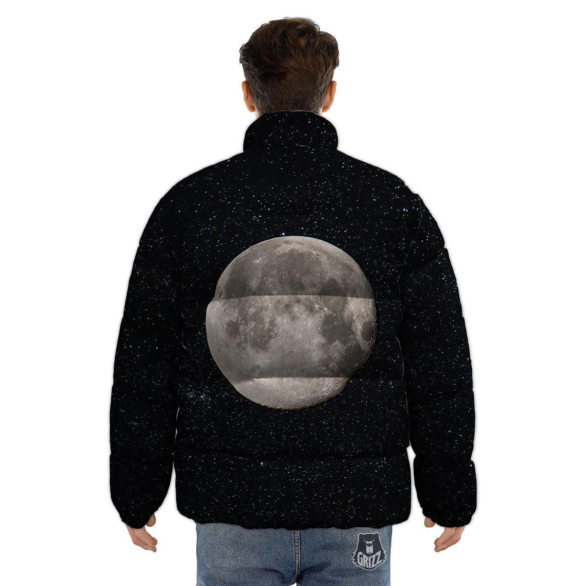Full Moon Print Puffer Jacket-grizzshop