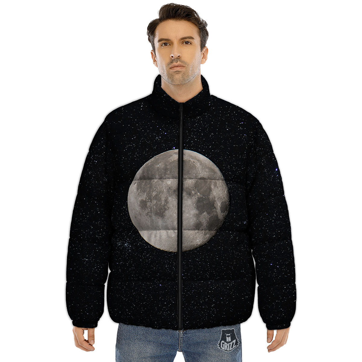 Full Moon Print Puffer Jacket-grizzshop