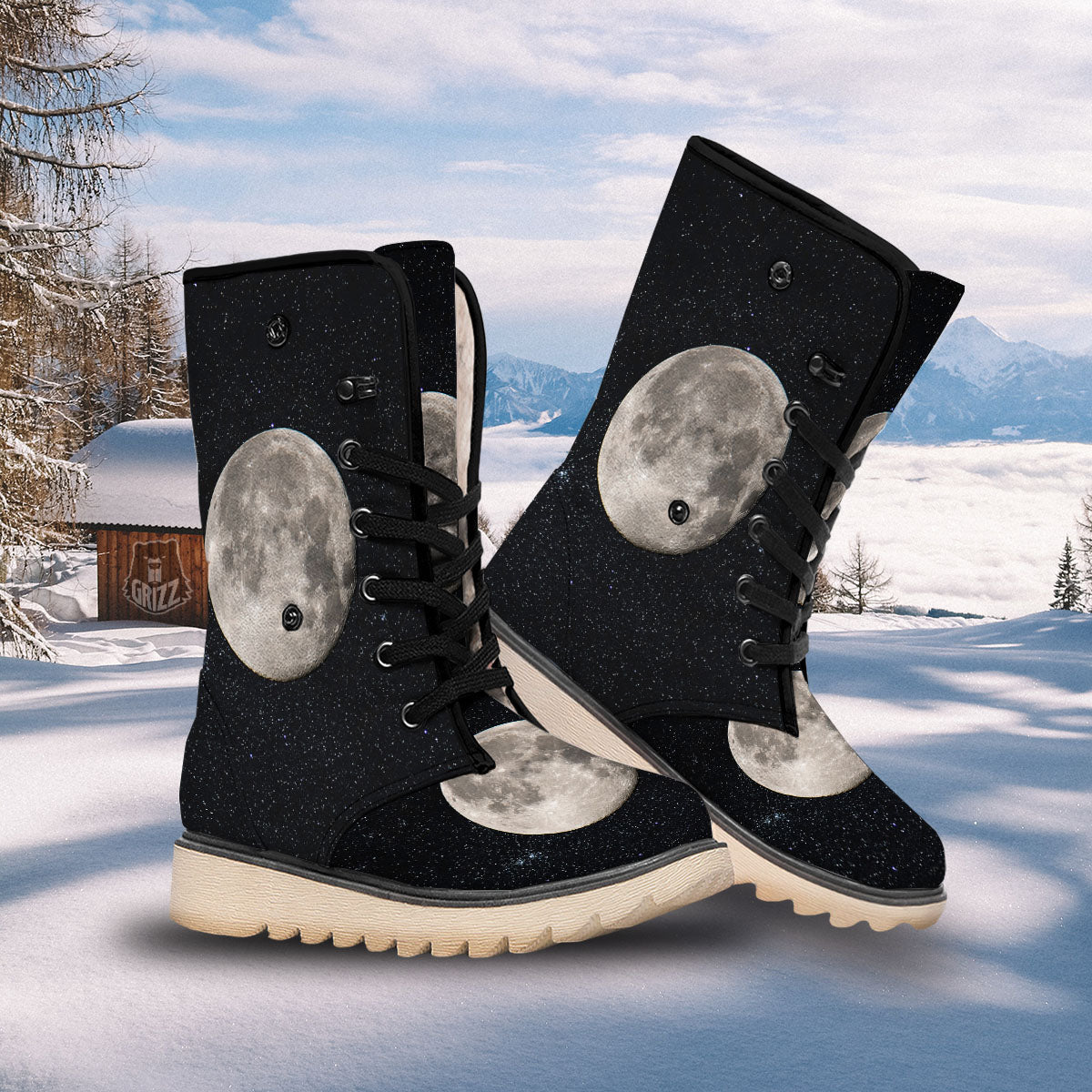 Full Moon Print Snow Boots-grizzshop