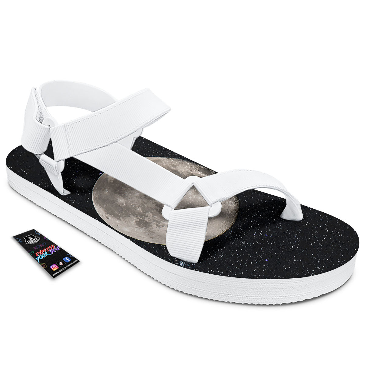 Full Moon Print White Open Toe Sandals-grizzshop