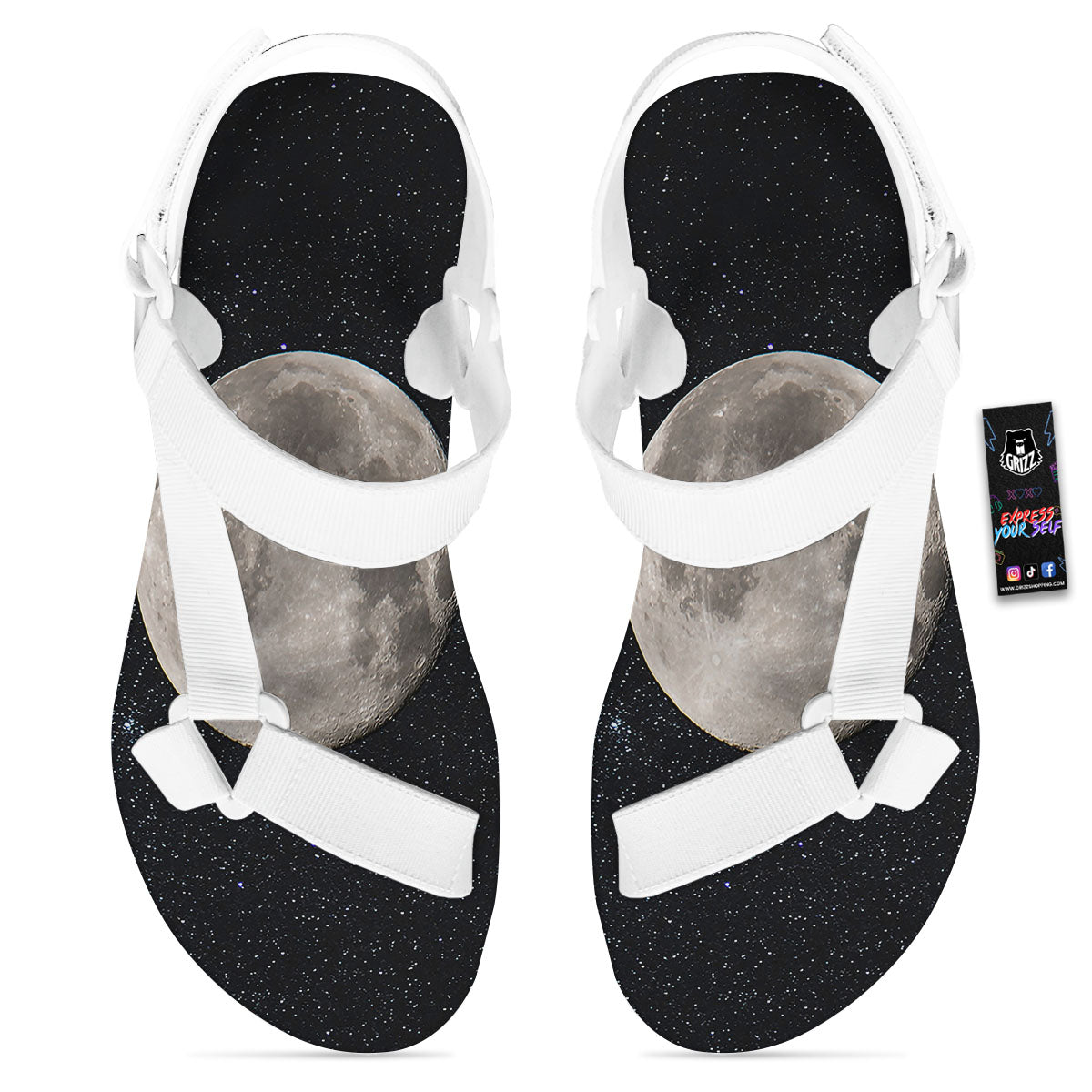 Full Moon Print White Open Toe Sandals-grizzshop