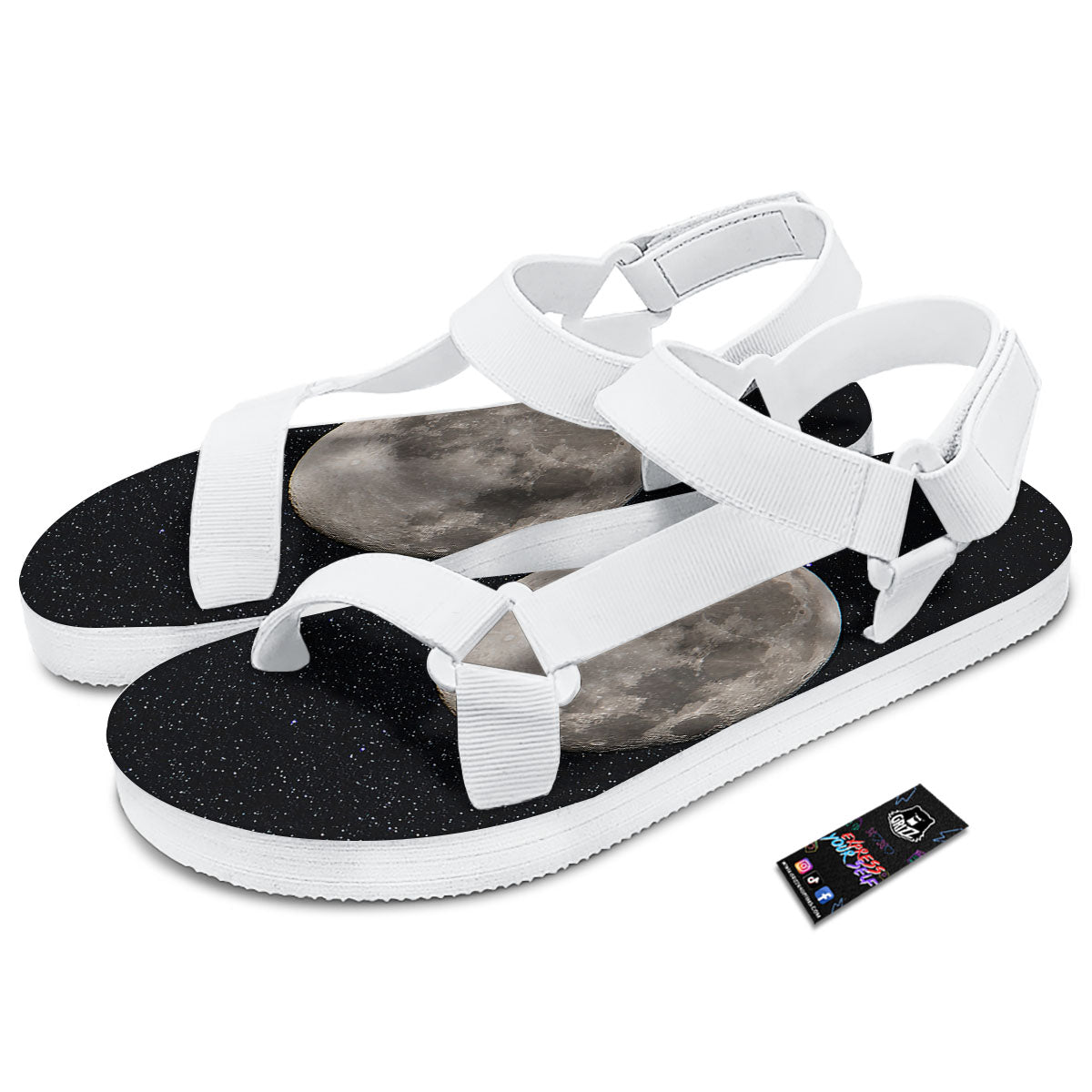 Full Moon Print White Open Toe Sandals-grizzshop
