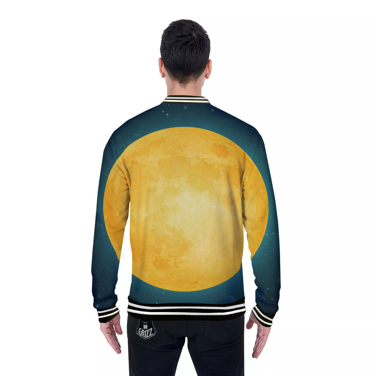 Full Moon Yellow Print Baseball Jacket-grizzshop