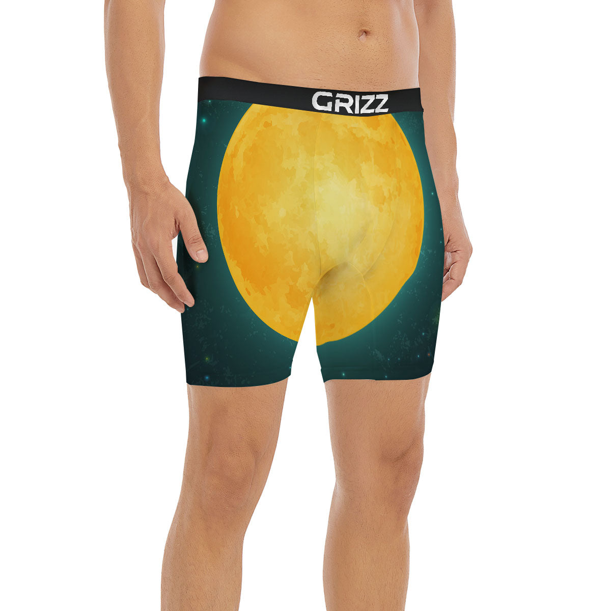 Full Moon Yellow Print Boxer Briefs-grizzshop