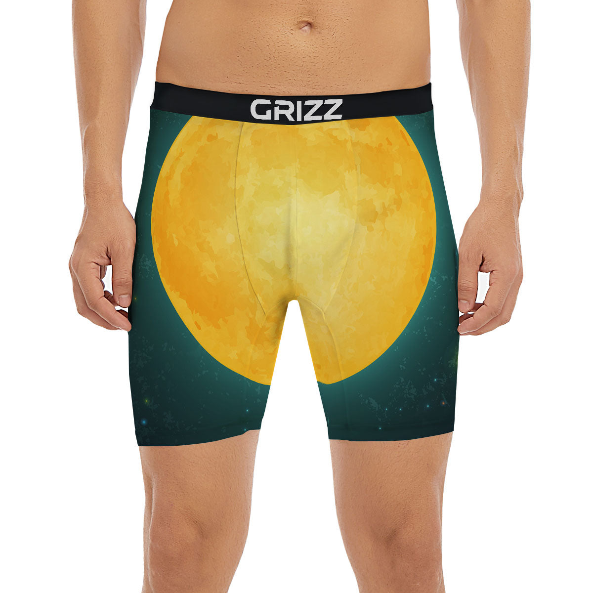 Full Moon Yellow Print Boxer Briefs-grizzshop